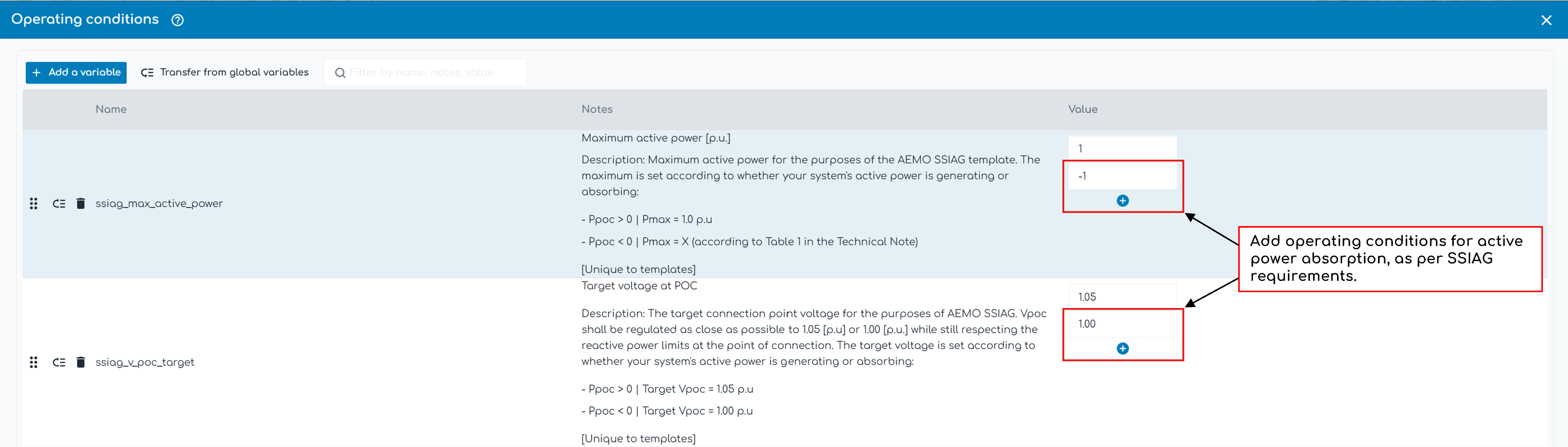 SSIAG operating conditions 4